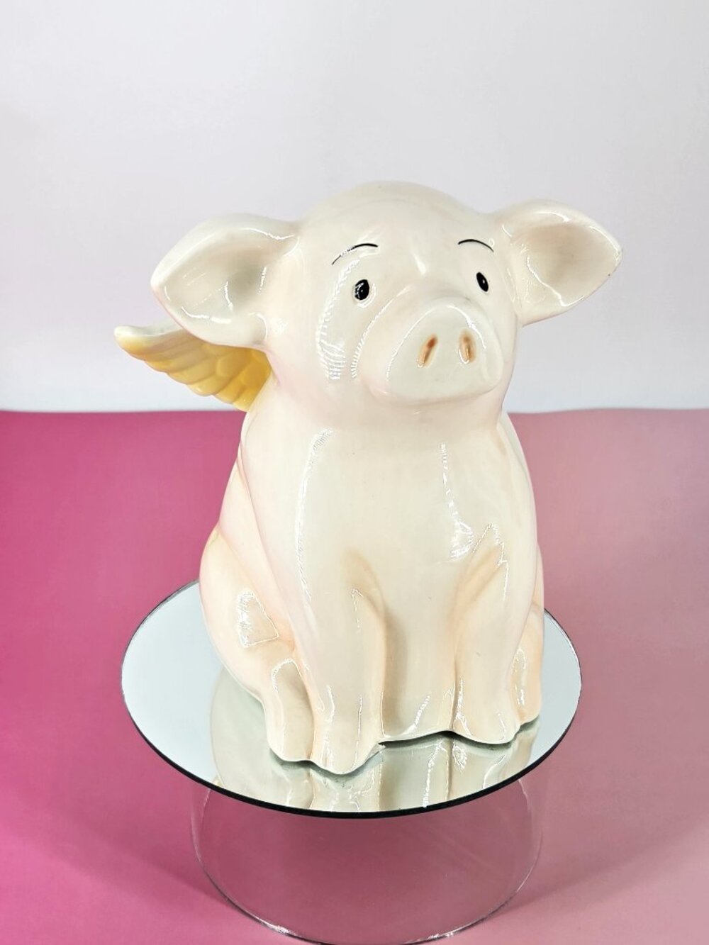 Pier One Ceramic Pink Flying Pig w/Wings Piggy Bank Black Stopper 7.25"T. China